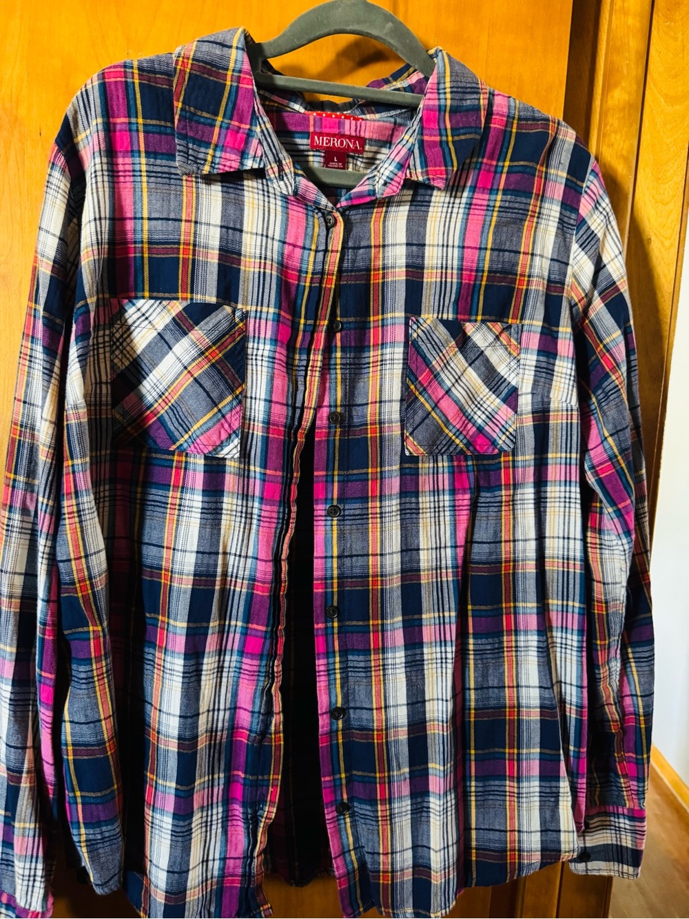 Merona Pink and Navy Plaid Button-Down Shirt